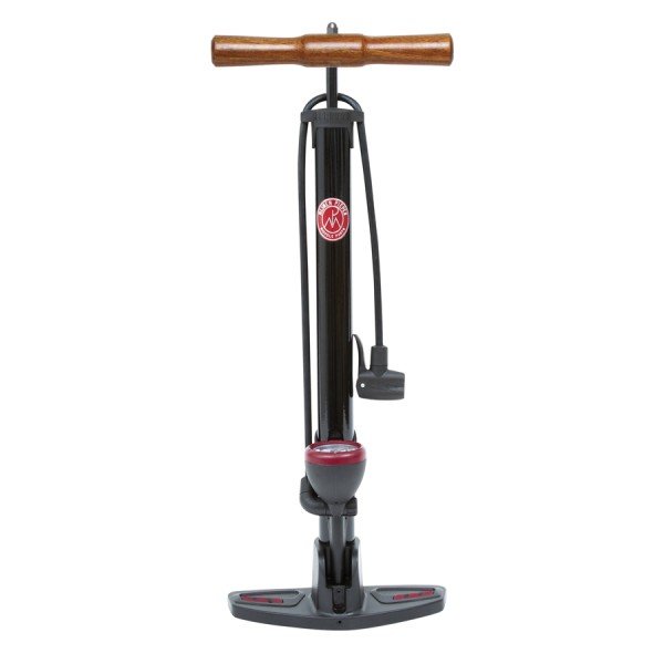 Pompe de plancher de vélo 11 bar avec poignée en bois et manomètre noir