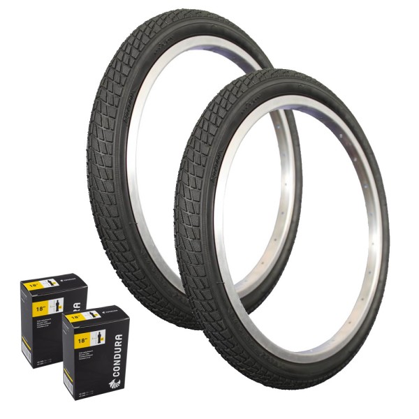 18 "Ensemble de pneus de vélo avec tubes et pneus de vanne de Dunlop